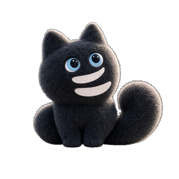 Grey Creek sits quietly on a mossy stone, with blue eyes, two ivory smiles and a curled tail.