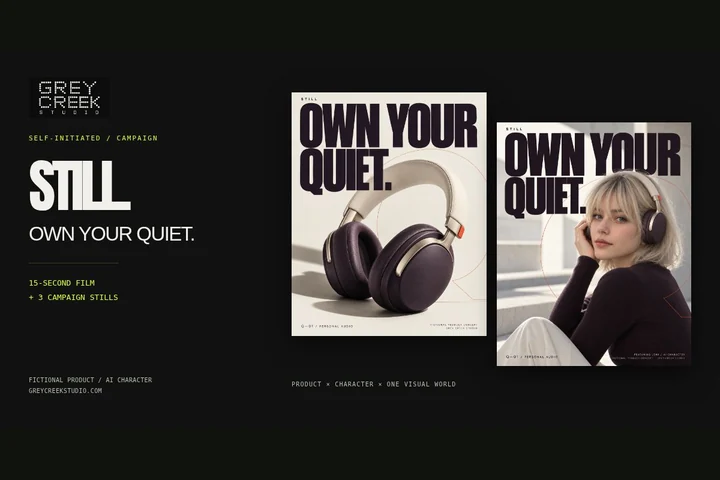 The fictional STILL headphone campaign with LENA and coordinated product imagery.